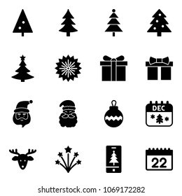 Solid vector icon set - christmas tree vector, firework, gift, santa claus, ball, calendar, deer, mobile