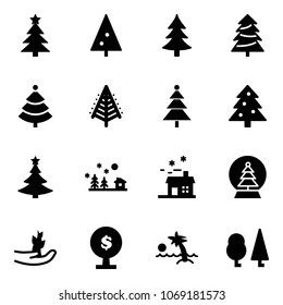 Solid vector icon set - christmas tree vector, landscape, house, snowball, hand sproute, money, palm, forest