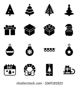 Solid vector icon set - christmas tree vector, gift, santa claus, ball, garland, calendar, wreath, mobile, sleigh