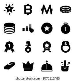 Solid vector icon set - christmas star vector, bitcoin, monero, coin, medal, gold, finger ring, crown, casting of steel