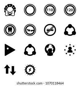 Solid vector icon set - christmas wreath vector, prohibition road sign, speed limit 110, 120, no dangerous cargo, cart horse, end overtake, social, play, community, man globe, star, up down arrows