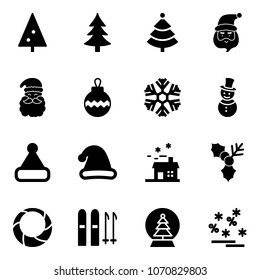 Solid vector icon set - christmas tree vector, santa claus, ball, snowflake, snowman, hat, house, holly, wreath, ski, snowball, sale