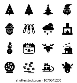 Solid vector icon set - christmas tree vector, santa claus, garland, snowfall, fireplace, snowman, calendar, deer, house, snowball, sale, sleigh gift, hat