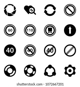 Solid vector icon set - christmas wreath vector, heart diagnosis, exchange, prohibition road sign, speed limit 60, 110, no dangerous cargo, only forward, minimal, end, lifebuoy, community, gear