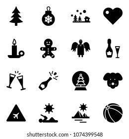 Solid vector icon set - christmas tree vector, ball, landscape, heart, candle, cake man, angel, wine, glasses, champagne, snowball, dog, airport road sign, reading, pyramid
