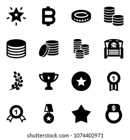 Solid vector icon set - christmas star vector, bitcoin, coin, money chest, golden branch, gold cup, medal, finger ring