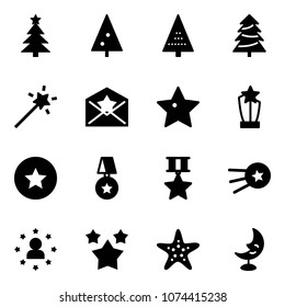 Solid vector icon set - christmas tree vector, Magic wand, star letter, award, medal, first satellite, man, stars, starfish, moon lamp