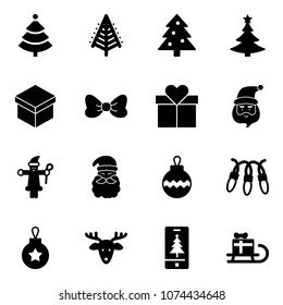 Solid vector icon set - christmas tree vector, gift, bow, santa claus, ball, garland, deer, mobile, sleigh