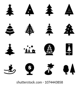 Solid vector icon set - christmas tree vector, landscape, snowball, mobile, hand sproute, money, palm, forest