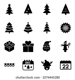 Solid vector icon set - christmas tree vector, firework, gift, santa claus, garland, calendar, deer hat