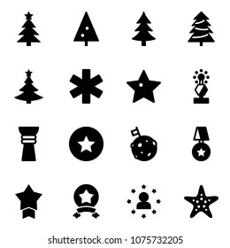 Solid vector icon set - christmas tree vector, ambulance star, award, medal, moon flag, man, starfish