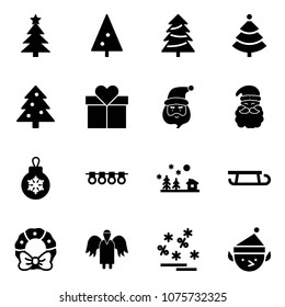 Solid vector icon set - christmas tree vector, gift, santa claus, ball, garland, landscape, sleigh, wreath, angel, sale, elf