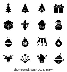 Solid vector icon set - christmas tree vector, gift, santa claus, ball, garland, deer, firework, hat, elf