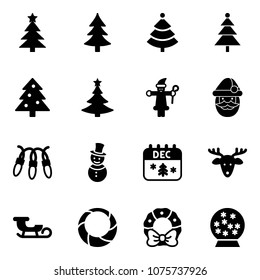 Solid vector icon set - christmas tree vector, santa claus, garland, snowman, calendar, deer, sleigh, wreath, snowball