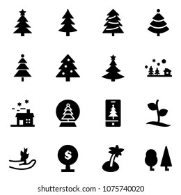 Solid vector icon set - christmas tree vector, landscape, house, snowball, mobile, sproute, hand, money, palm, forest