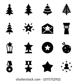 Solid vector icon set - christmas tree vector, star, letter, award, medal, moon flag, man