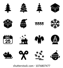 Solid vector icon set - christmas tree vector, gift, santa claus, garland, snowflake, 25 dec calendar, house, angel, snowball, sleigh, stick, sale, elf
