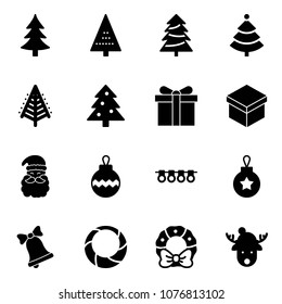 Solid vector icon set - christmas tree vector, gift, santa claus, ball, garland, bell, wreath, deer hat