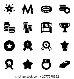 Solid vector icon set - christmas star vector, monero, coin, money chest, gold cup, medal, finger ring
