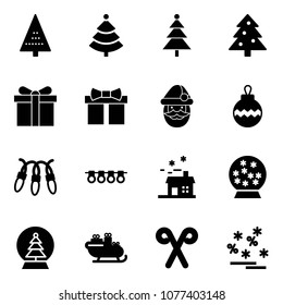 Solid vector icon set - christmas tree vector, gift, santa claus, ball, garland, house, snowball, sleigh, stick, sale