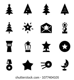 Solid vector icon set - christmas tree vector, star, letter, award, medal, first satellite, moon lamp