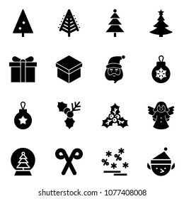 Solid vector icon set - christmas tree vector, gift, santa claus, ball, holly, angel, snowball, stick, sale, elf