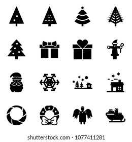 Solid vector icon set - christmas tree vector, gift, santa claus, snowflake, landscape, house, wreath, angel, sleigh