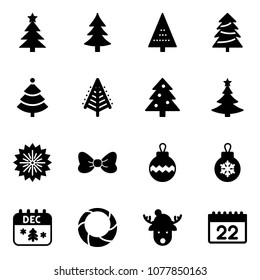 Solid vector icon set - christmas tree vector, firework, bow, ball, calendar, wreath, deer hat
