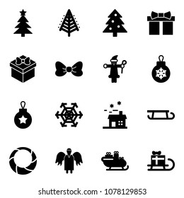 Solid vector icon set - christmas tree vector, gift, bow, santa claus, ball, snowflake, house, sleigh, wreath, angel