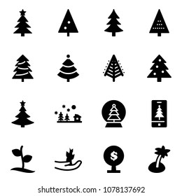 Solid vector icon set - christmas tree vector, landscape, snowball, mobile, sproute, hand, money, palm