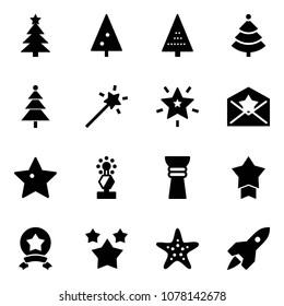 Solid vector icon set - christmas tree vector, Magic wand, star, letter, award, medal, stars, starfish, rocket