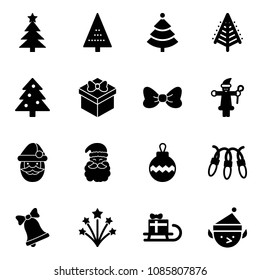 Solid vector icon set - christmas tree vector, gift, bow, santa claus, ball, garland, bell, firework, sleigh, elf