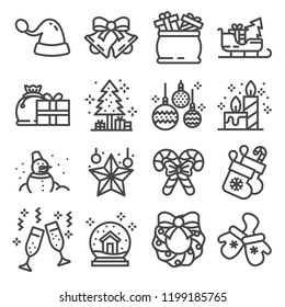 Solid vector icon set - christmas tree vector, firework, gift, ball, garland, deer wreath sleigh