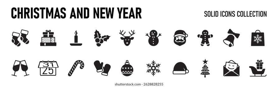Solid vector icon set - christmas tree vector, star, letter, award, medal, first satellite, stars, starfish, moon lamp