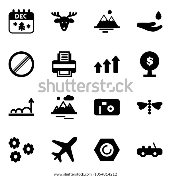 Solid\
vector icon set - christmas calendar vector, deer, mountains, drop\
hand, no limit road sign, printer, arrows up, money tree, growth,\
photo, dragonfly, flower, plane, nut, toy\
car