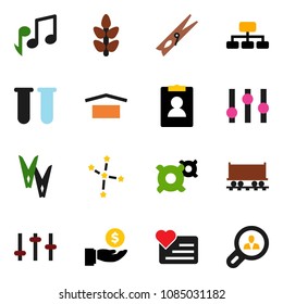 solid vector icon set - clothespin vector, music, constellation, investment, personal information, hierarchy, any currency, cereals, heart monitor, Railway carriage, dry cargo, settings, vial