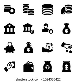 Solid vector icon set - coin vector, bank, account, money bag, piggy, investment, cash pay, wallet
