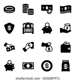 Solid vector icon set - coin vector, cash, safe, money chest, piggy bank, investment, pay, encashment, wallet, dollar, bag