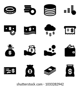 Solid vector icon set - coin vector, cash, money rain, receipt, bag, investment, pay, wallet, check, dollar