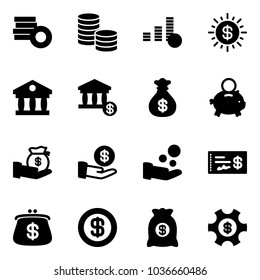 Solid vector icon set - coin vector, dollar sun, bank, account, money bag, piggy, investment, cash pay, check, purse, managemet