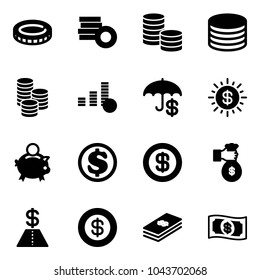 Solid vector icon set - coin vector, insurance, dollar sun, piggy bank, rich, money