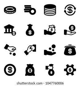 Solid vector icon set - coin vector, dollar exchange, account, money bag, investment, cash pay, purse, rich, managemet