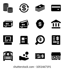 Solid Vector Icon Set - Coin Vector, Dollar Exchange, Credit Card, Safe, Bank, Atm, Money Search, Account Statement, Chest, Cash Pay, Check, Store