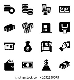 Solid vector icon set - coin vector, dollar, big cash, atm, receipt, money bag, chest, pay, wallet