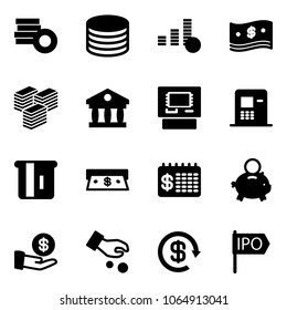 Solid vector icon set - coin vector, cash, big, bank, atm, finance calendar, piggy, investment, dollar reload, ipo