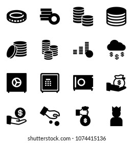 Solid vector icon set - coin vector, money rain, safe, investment, rich, king