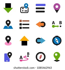 solid vector icon set - compass vector, arrow down, up, navigator, map pin, traking, route, menu