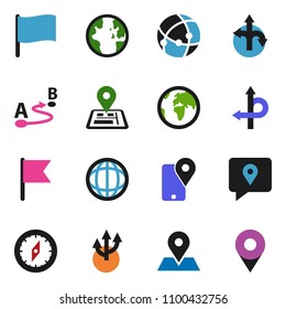 solid vector icon set - compass vector, world, flag, route, navigator, earth, map pin, traking, connection, arrow