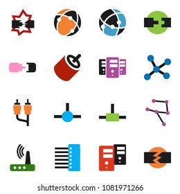 solid vector icon set - vector, connect, connection, network, disconnection, server, hub, router