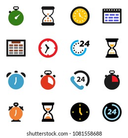 solid vector icon set - cook timer vector, alarm clock, schedule, sand, stopwatch, phone 24, hour